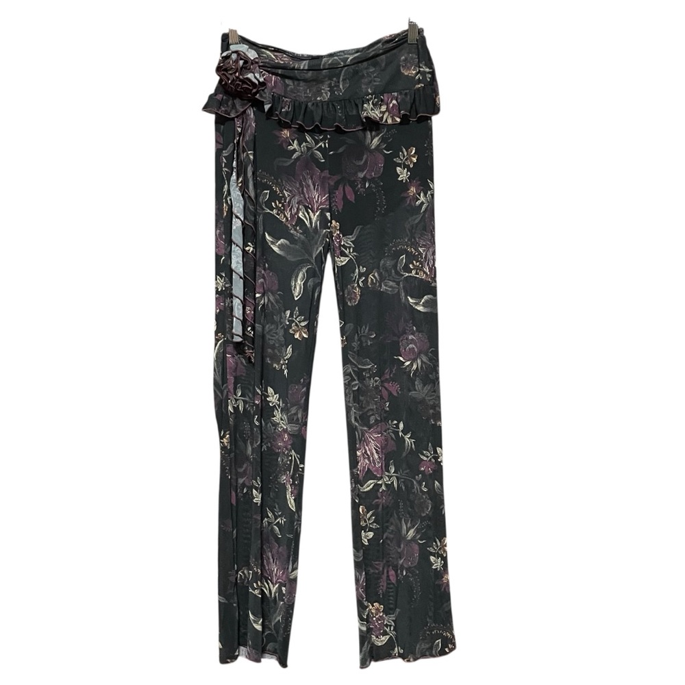 Free People Sheer Floral Black Flares‎ Pants Size S Comfortable Hippie Bohemian - Picture 7 of 15